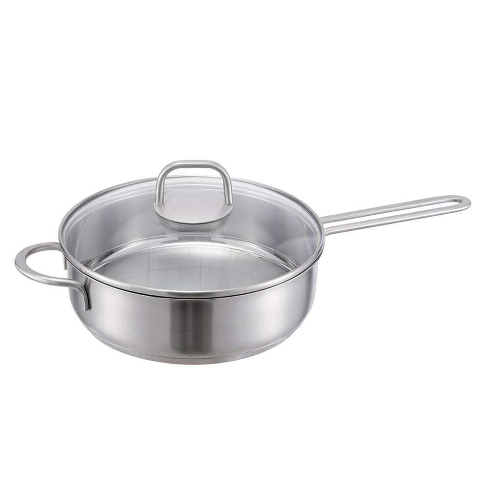 24*7CM Sidehåndtak og langhåndtak stekepanne med glasslokk JY-2407NP