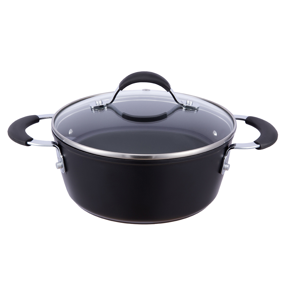 24*10,5 cm sort non-stick aluminium lagergryte med glasslokk JY-GWQ-24105