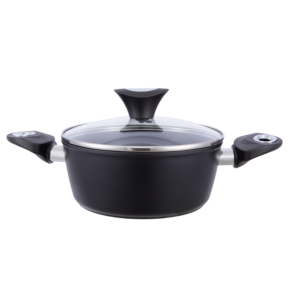 20*8,5 cm sort non-stick aluminium lagergryte med glasslokk JY-BF29-2-2085